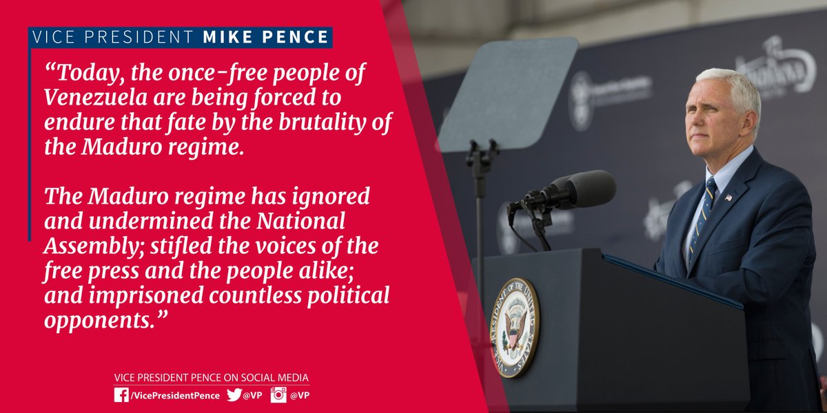 @VP: Today, the once-free people of Venezuela are being forced to endure that fate by the brutality of the Maduro government. 