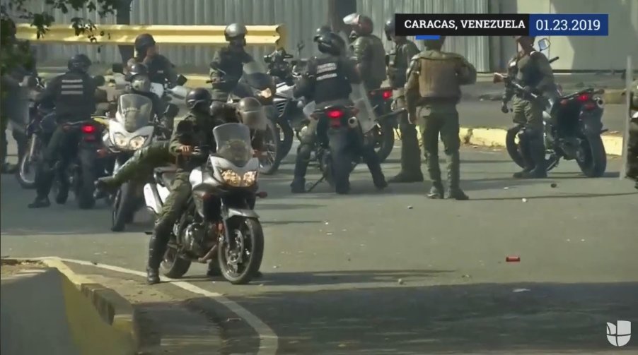Military is shooting Warning shots fired at protestors at the Highway in Caracas in Venezuela.   