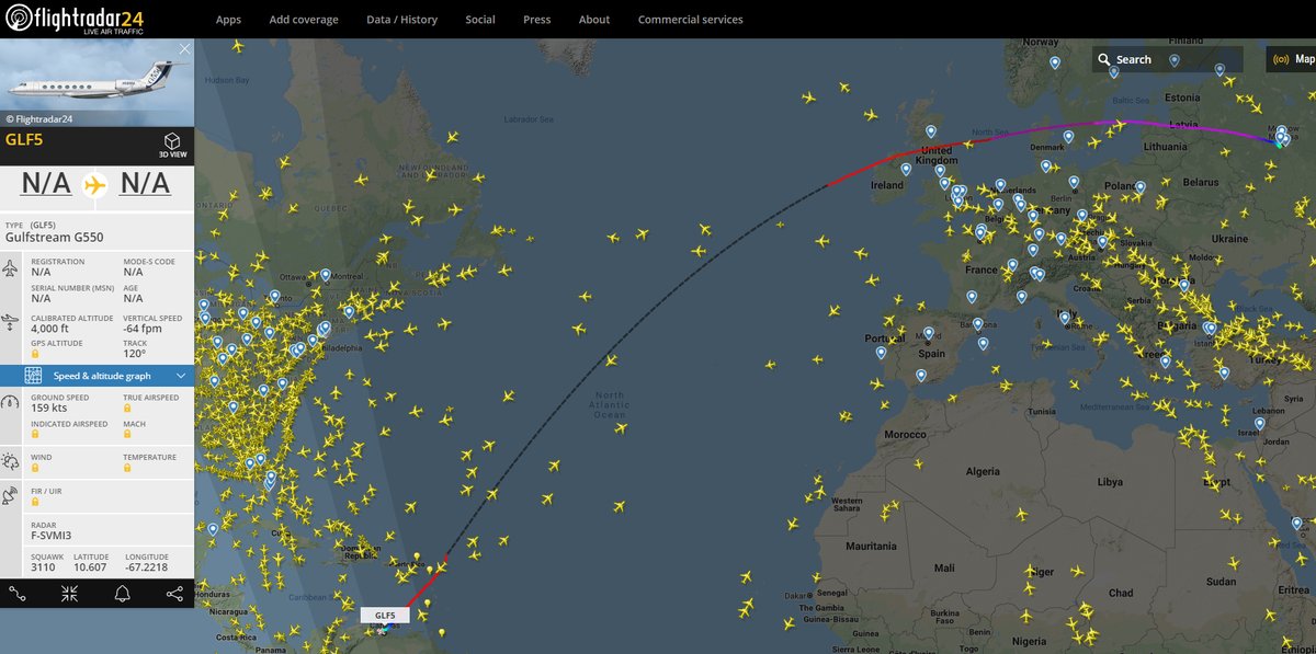 A Gulfstream V from Moscow is about to land in the Maiquetia international airport in Venezuela  