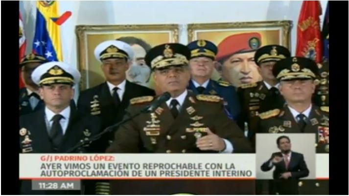 Defense Minister Padrino López on Guaidó's oath: It was an aberrant fact. Yesterday we saw a reprehensible event: A man proclaiming himself president, that is a very serious matter