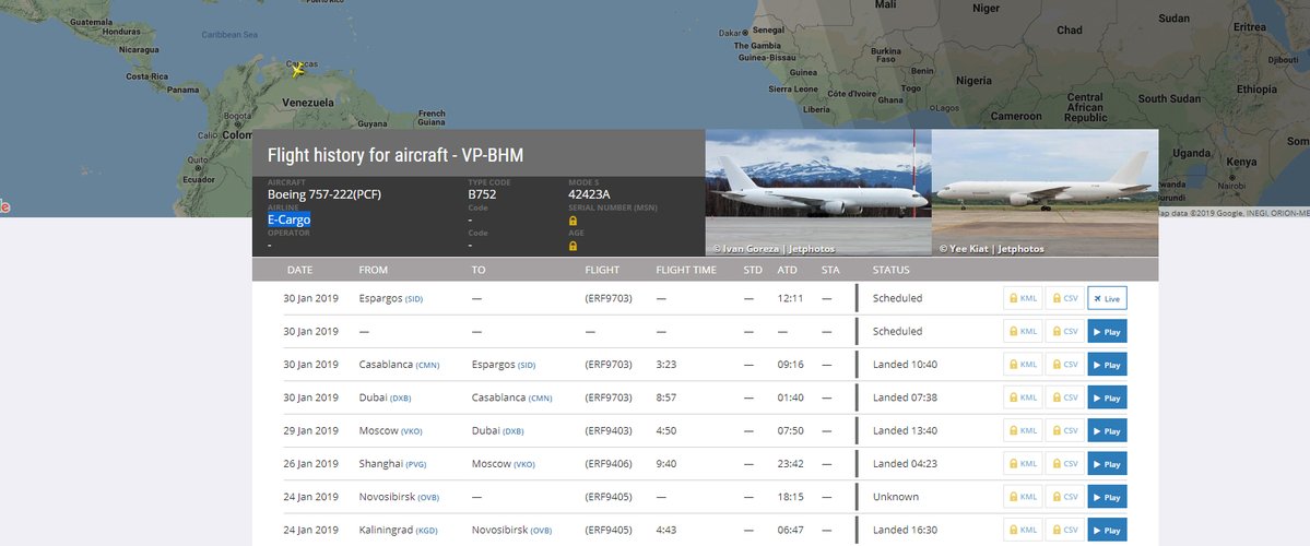 Weird cargo aircraft E-Cargo B757 VP-BHM landing at Caracas Venezuela from Espargos Cape Verde   