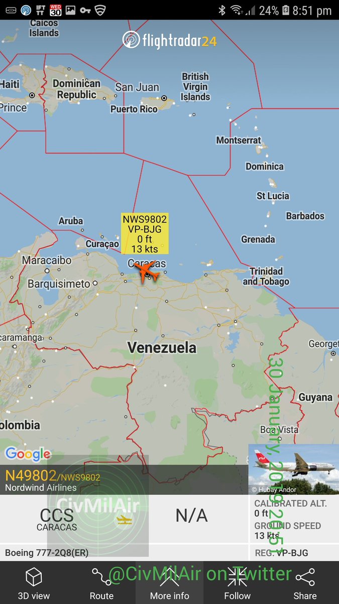 That Russian Nordwind 777 at Caracas, Venezuela  Transponder on and taxiing.   