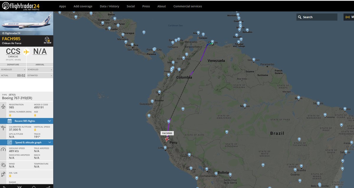 Chilean Air Force  767-3Y0 985 airborne from Caracas Venezuela 