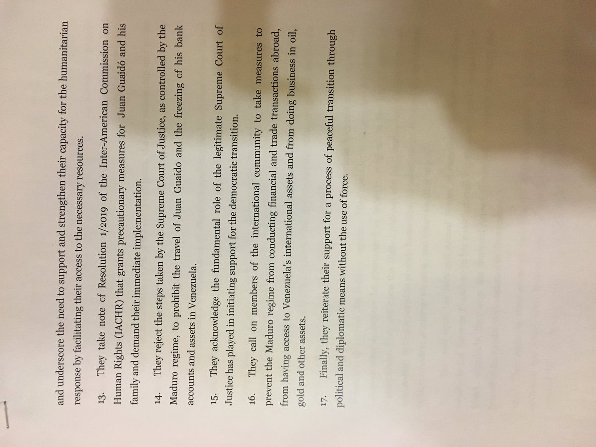 Lima Group Declaration on Venezuela just released in Ottawa.   