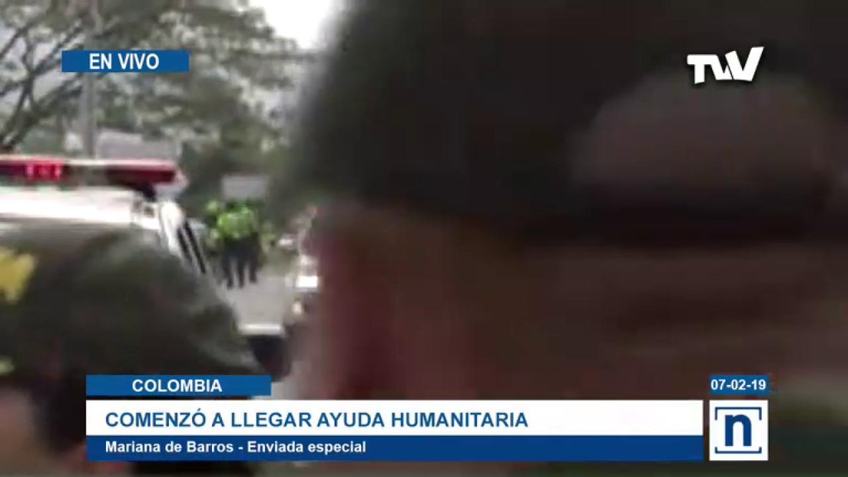 Humanitarian aid containers for Venezuelans arrive at the Las Tienditas collection center in Cúcuta, Colombia