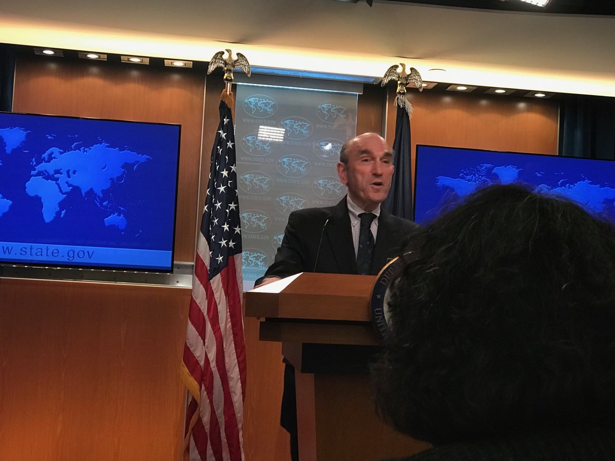 .@StateDept⁩ briefing: Eliot Abrams urges other countries to deal directly with ⁦@jguaido⁩ in Venezuela.   