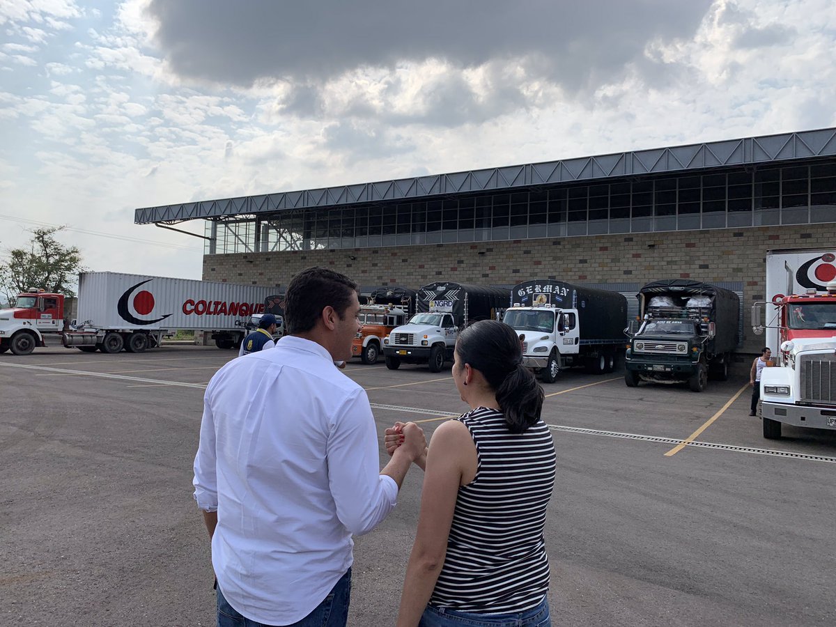 Trucks with humanitarian aid at storage on the border with Venezuela