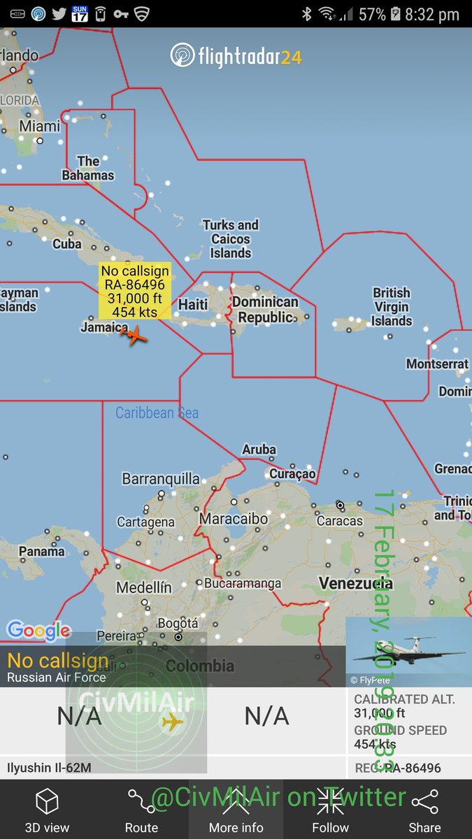 Russian Air Force IL62 RA86496 31,000ft over the Caribbean Sea 
