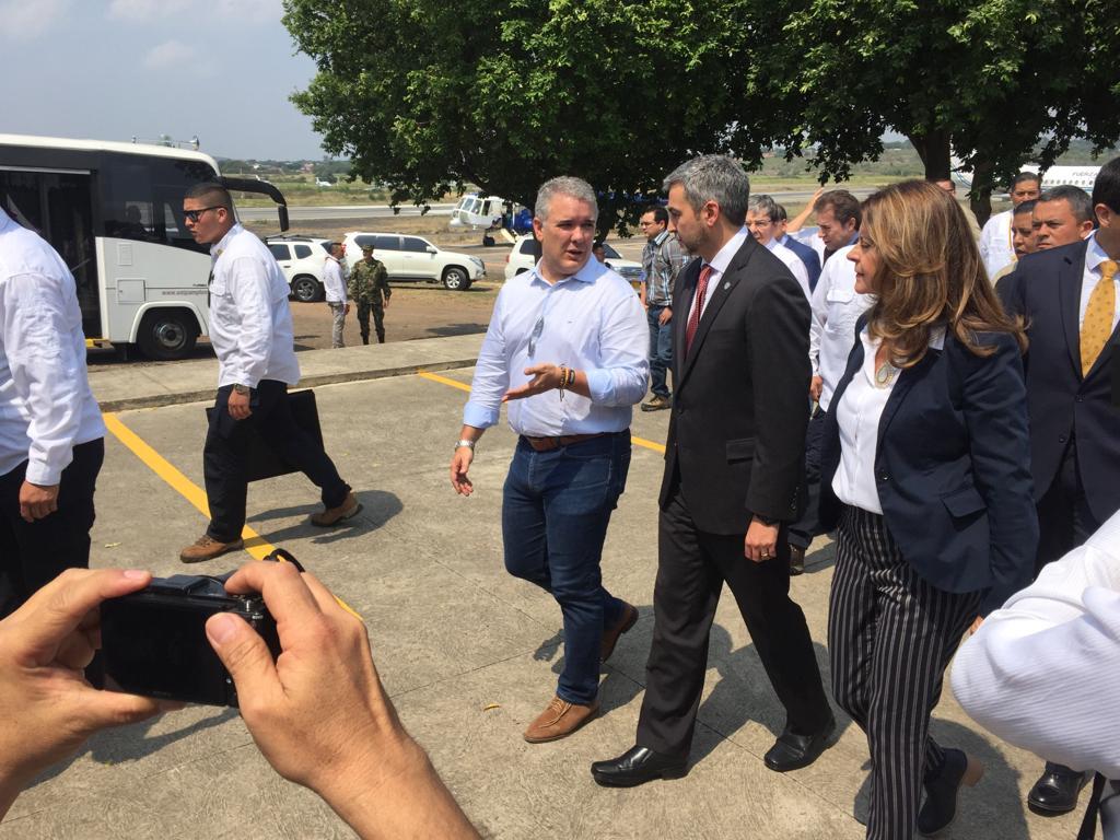 Presidents Ivan Duque of Colombia and the president of Paraguay Mario Abdo arriving at Venezuela Aid Live concert.