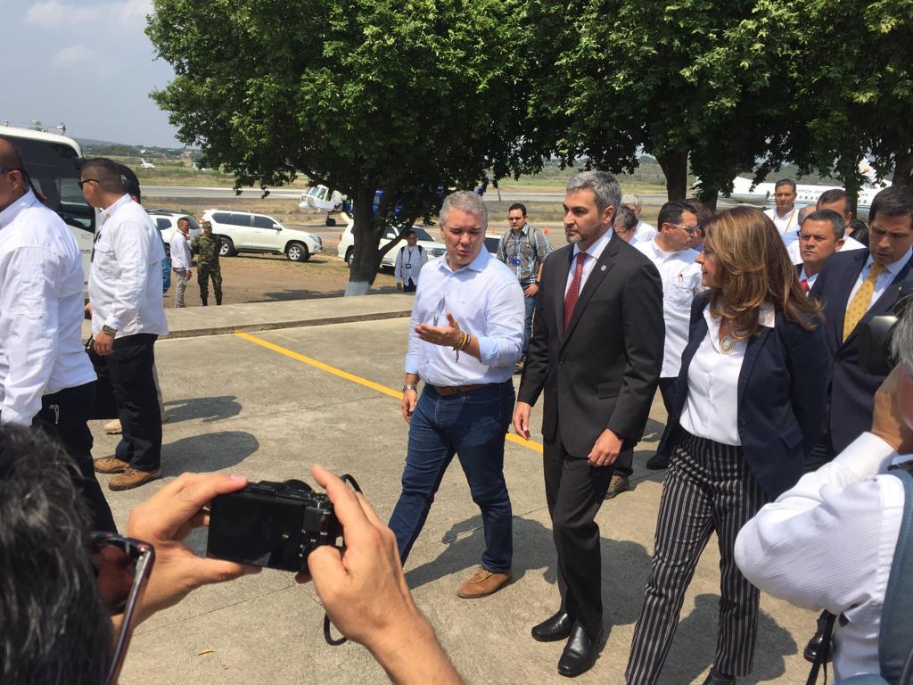 Presidents Ivan Duque of Colombia and the president of Paraguay Mario Abdo arriving at Venezuela Aid Live concert.