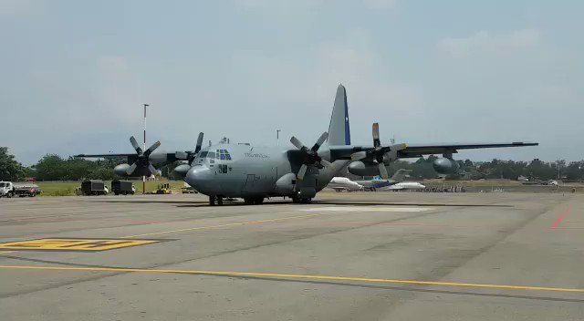 The Hercules plane of the Chilean Air Force arrives in Cúcuta with humanitarian aid for Venezuela.