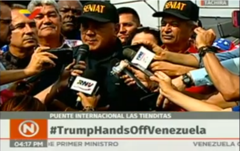 Diosdado Cabello arrives at the Chavista concert that takes place at the Tienditas International Bridge and affirms that the concert that the empire has created has the intention of creating disturbance and violence in Venezuela