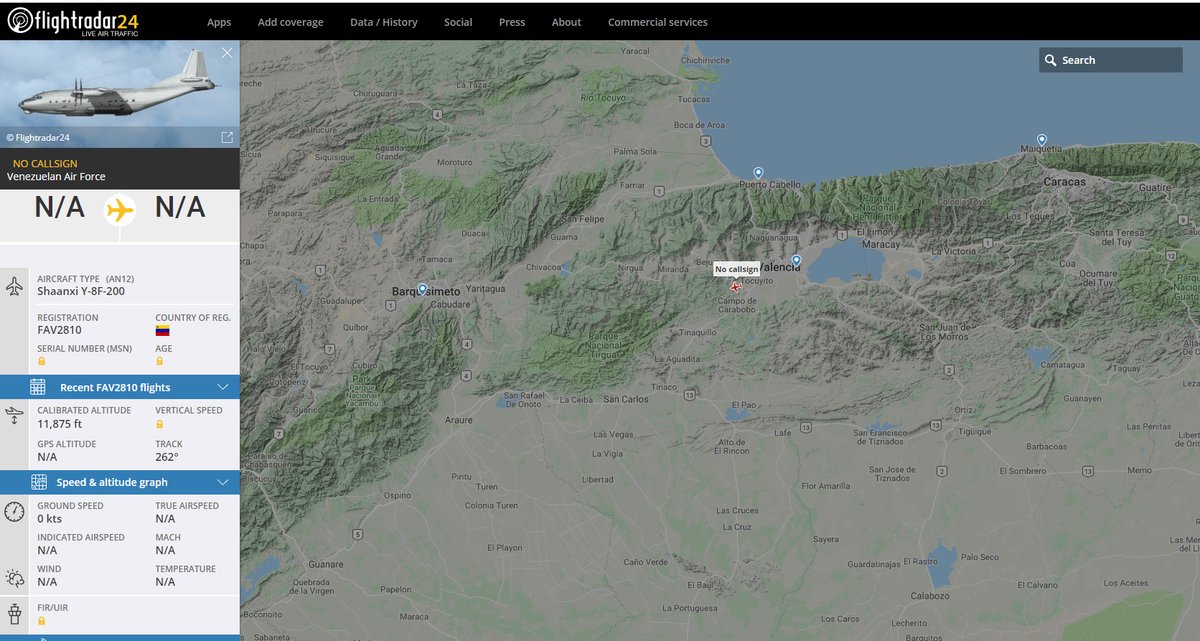 Venezuelan Air Force Shaanxi Y-8F-200 FAV2810 heading West from Maracay   