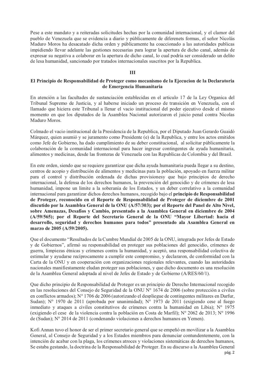 Venezuelan Supreme Court(in exile) calls for the formation of the International Military Coalition for the Peace Mission to create Humanitarian Channel into Venezuela