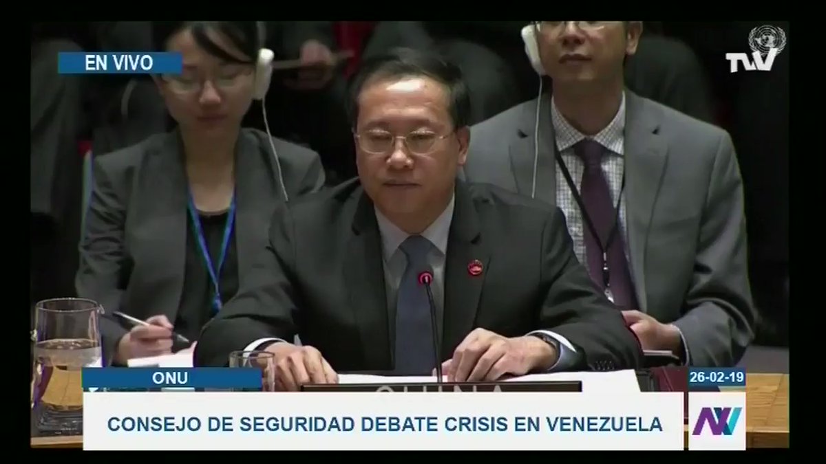 China in the Security Council of the UN: We oppose the use of force to try to resolve the situation in Venezuela. We urge the government and the Venezuelan opposition to seek a political solution through dialogue 