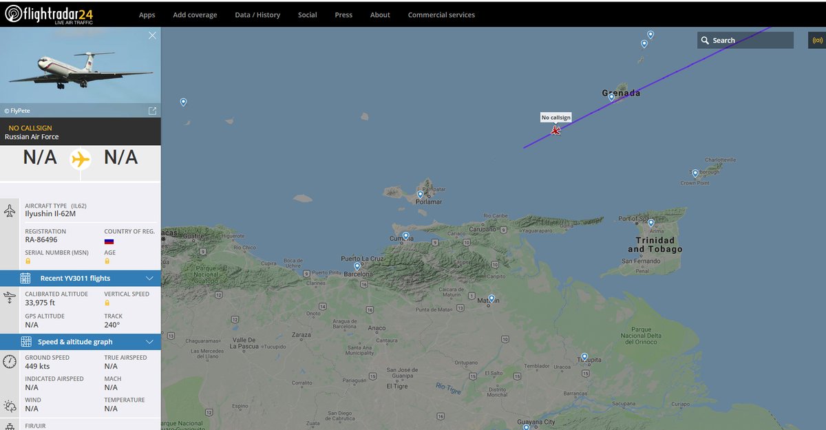 Russain Air Force Ilyushin Il-62M RA-86496 heading towards Caracas Venezuela