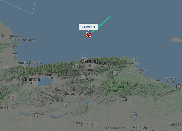 Venezuela Government ACJ319 FAV0001 heading for northern coast from the northeast- descending for Caracas. 2235z. 