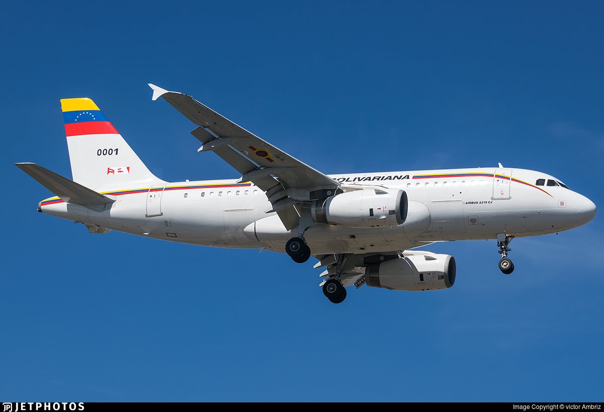 Venezuela: Maduro's plane Venezuelan Air Force A319 0001 FAV0001 heading towards Cuba 