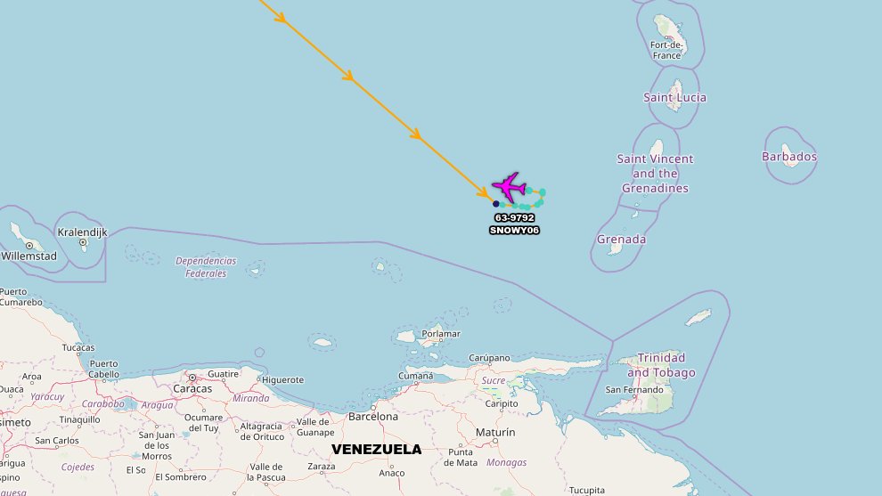 USAF RC-135V 63-9792 SNOWY06 departed Offutt AFB for a surveillance mission off the Venezuela coast.