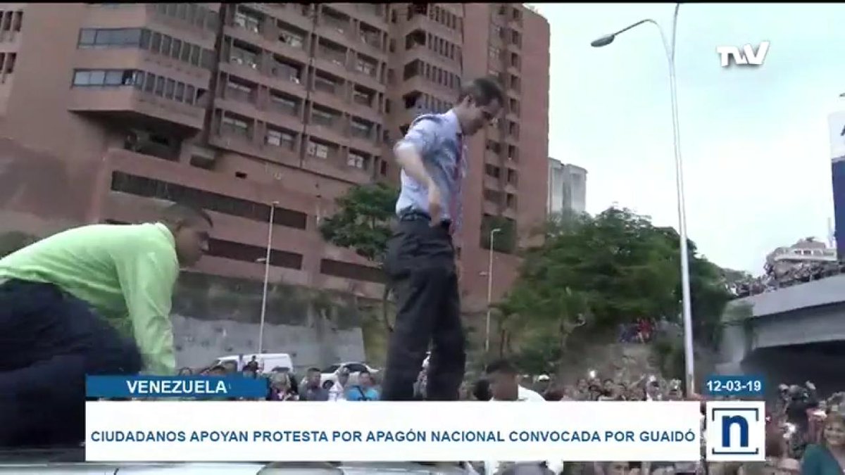 Acting President of Venezuela, Juan Guaidó, arrives at the Santa Fe Interchange in Caracas.