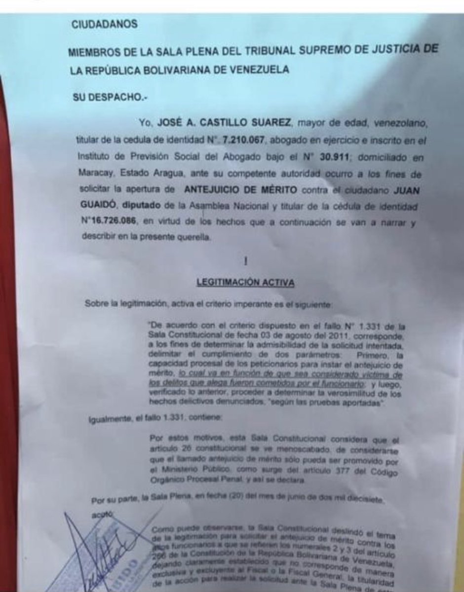 A lawyer requested prejudice of merits against @jguaido before the Supreme Court. There is no access to the full text. It seems that no formality has been initiated and there has not been a plenary 