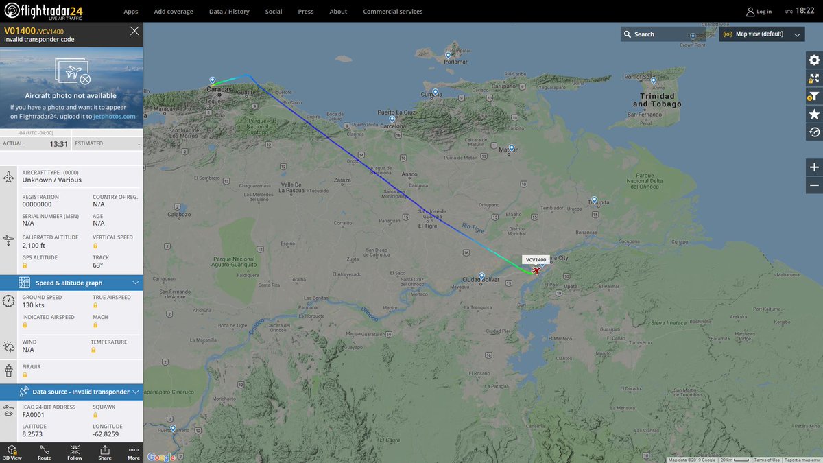 Venezuelan Government Airbus A319-100 FA0001 Maduro´s plane descending for Puerto Ordaz Guayana City   