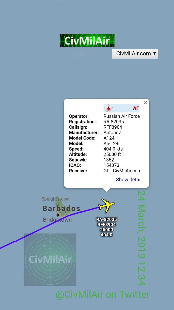 Russian Air Force An-124 RA82035 left Caracas to Dakar