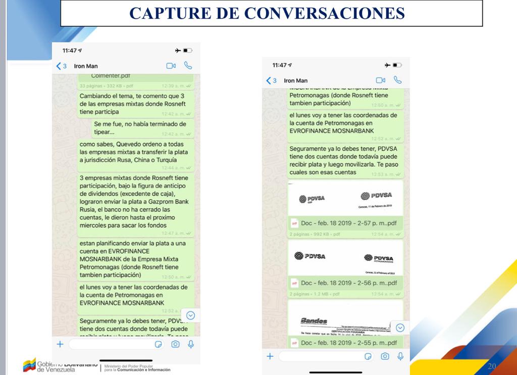 Jorge Rodríguez showed the supposed conversation between Juan Planchart and Leolpodo López, on WhatsApp