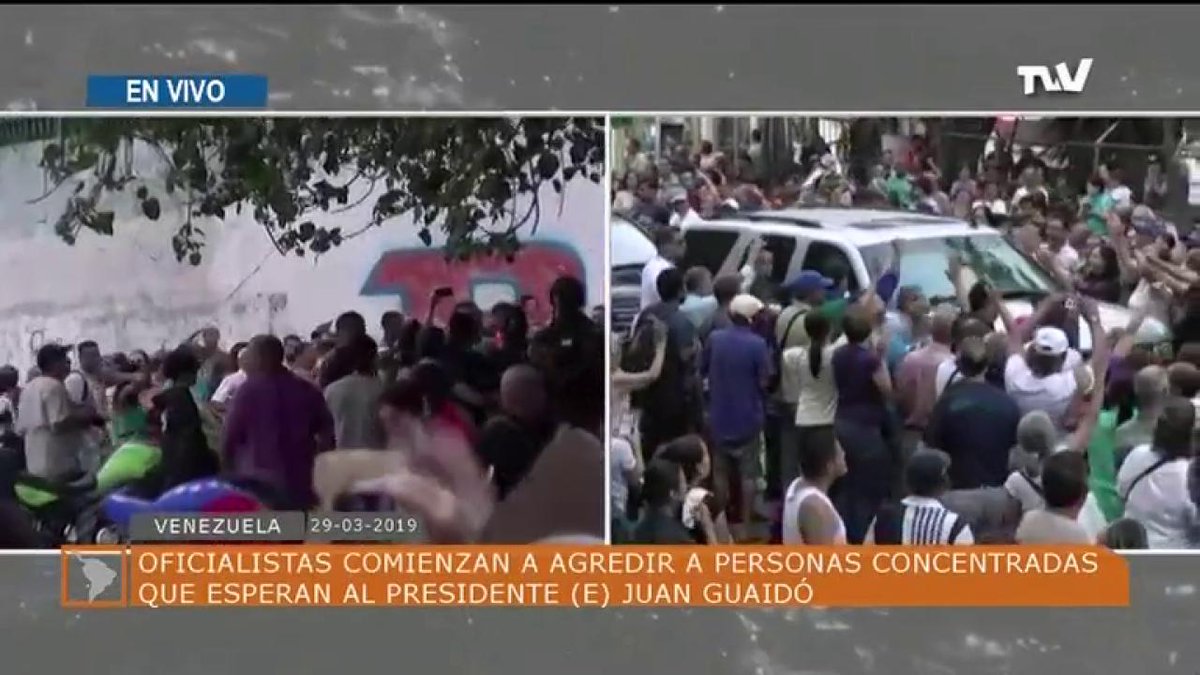 Tear gas was deployed as Acting President @jguaido has arrived at rally in El Valle 
