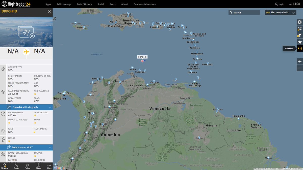 USAF Rivet Joint fake Hex Code 05886F DKPCH4D call sign  tracking near Venezuela