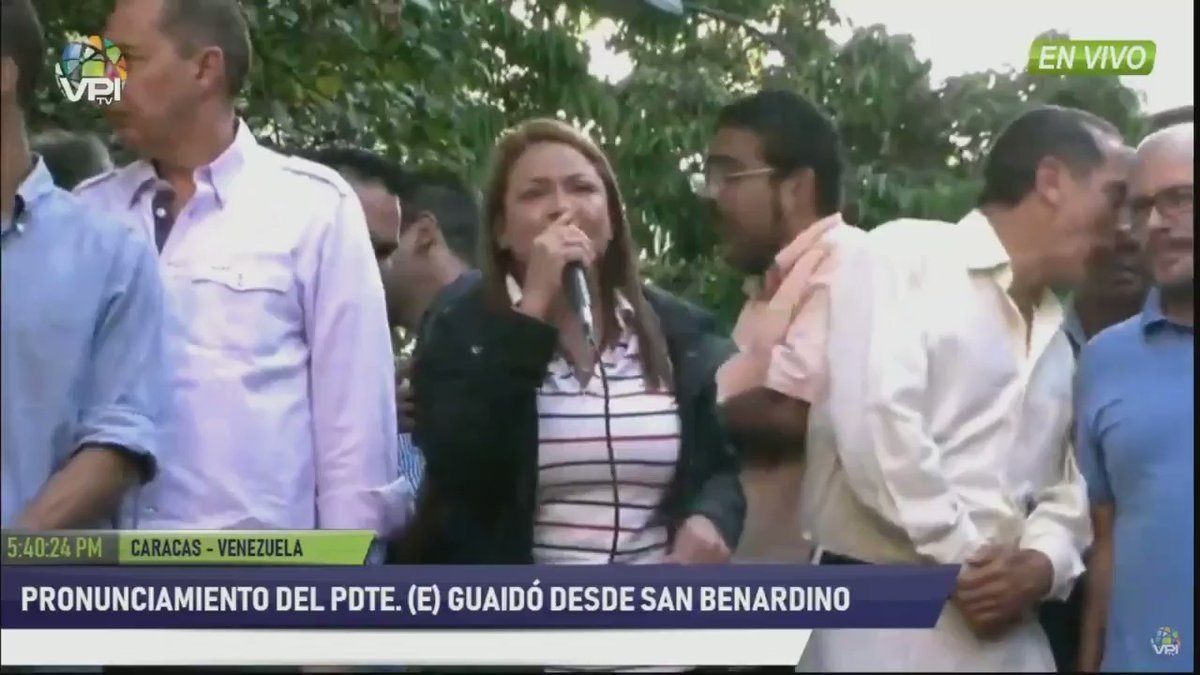 Tear gas bomb exploded a few meters from the platform where the Acting President @jguaido was expected to speak in San Bernardino