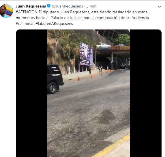 MP Juan Requesens is being transferred at this time to the Palace of Justice for the continuation of his Preliminary Hearing.
