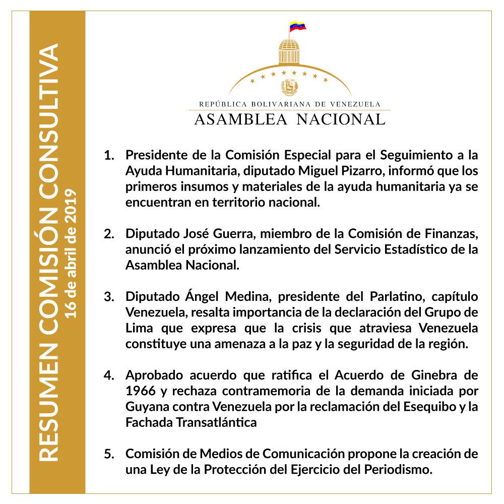 Summary of the Advisory Committee held on Tuesday by the National Assembly, (@AsambleaVE).