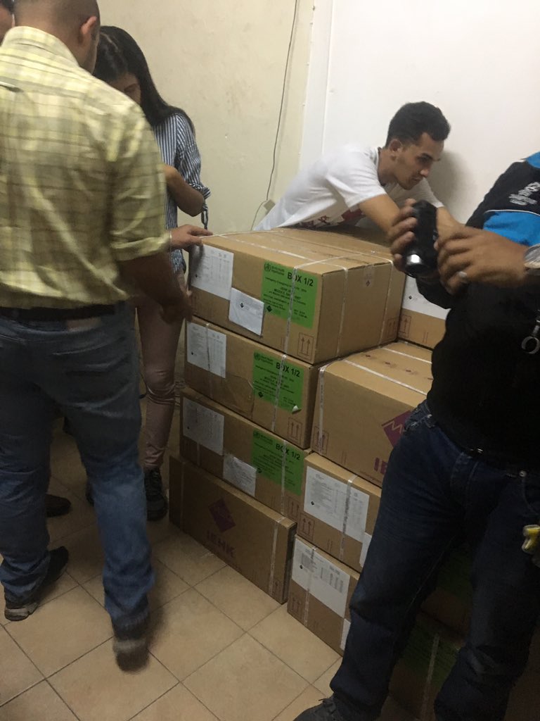 The first truck of humanitarian aid is delivered to a hospital in Carlos J Bello hospital of the Red Cross in Caracas received medical kits for 10 thousand people, surgical and disposable material