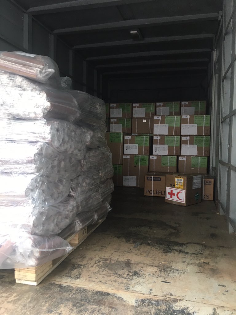 The first truck of humanitarian aid is delivered to a hospital in Carlos J Bello hospital of the Red Cross in Caracas received medical kits for 10 thousand people, surgical and disposable material