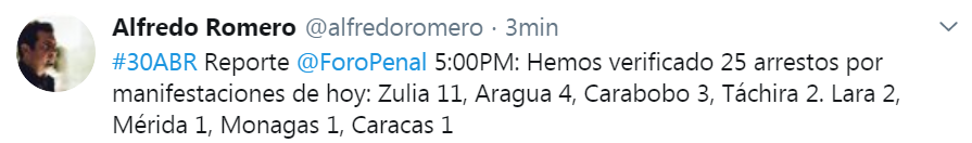 The director of the NGO @ForoPenal, announced the updated list of people arrested this Tuesday, in various protests, at the start of Operation Libertad.