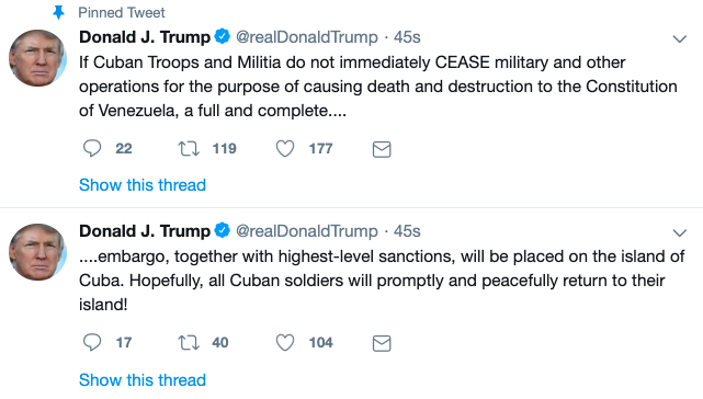 And   a threat by @POTUS of a full and complete embargo on Cuba over Venezuela.   