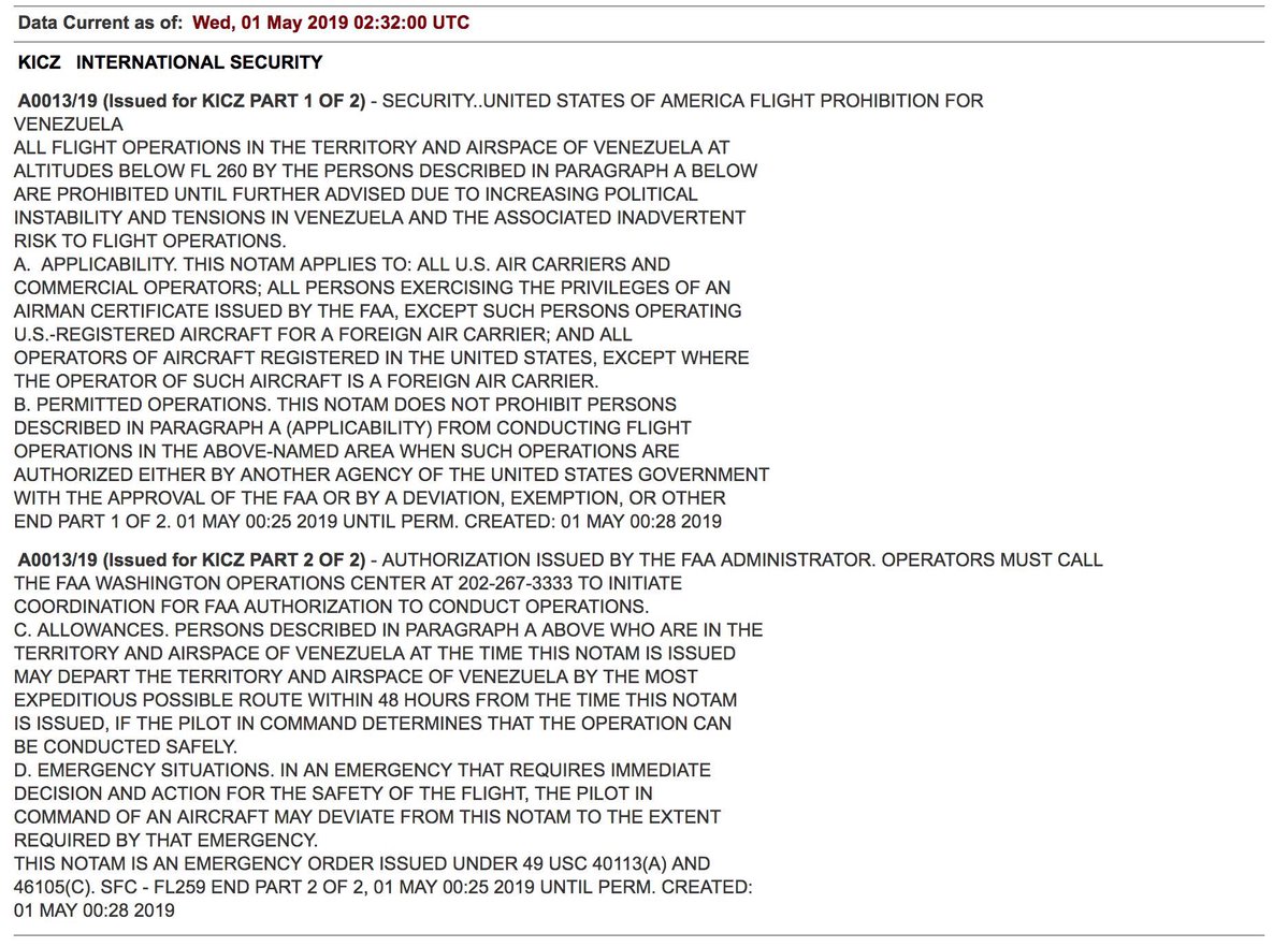 NOTAM (Notice To Airmen) issued by the FAA prohibiting operations in Venezuela's airspace below 26,000 feet 