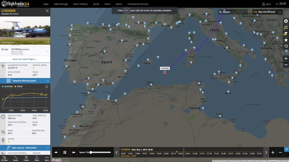 Russian Air Force Il-76 RA-78840 flying south via Italy