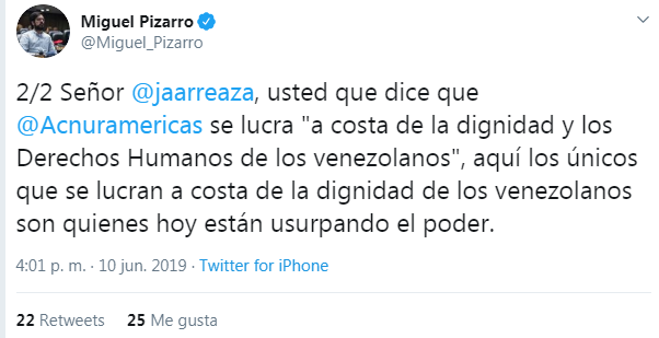 MP @Miguel_Pizarro spoke on statements by Maduro's foreign minister, Jorge Arreaza, who accused Acnur of lying about the figures of four million Venezuelan migrants who have left the country in the past 41 months.