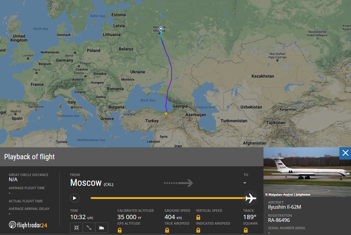 RuAF Il-62 86496 from Chkalovsky to Damascus to Dakar to Caracas