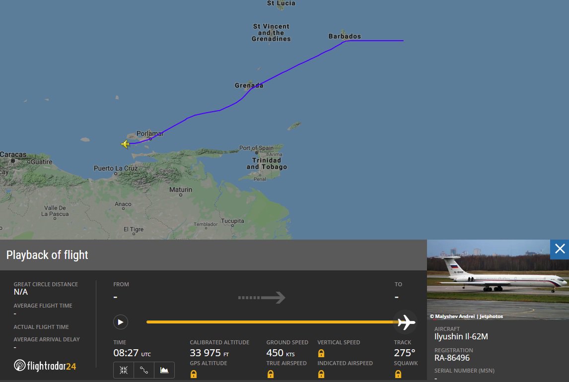 RuAF Il-62 86496 from Chkalovsky to Damascus to Dakar to Caracas