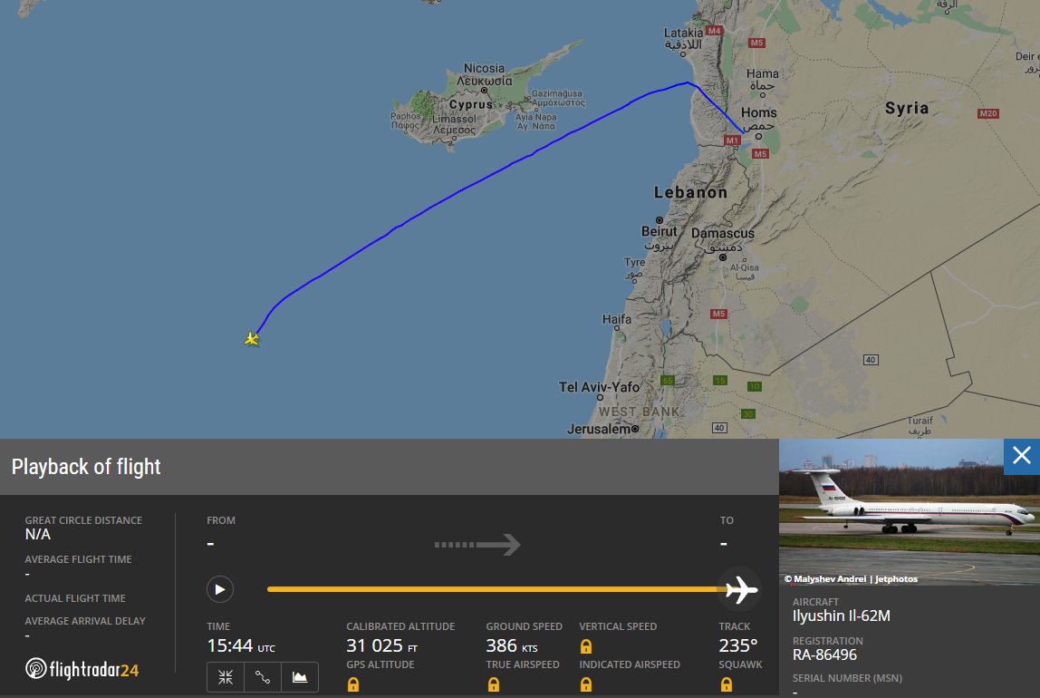 RuAF Il-62 86496 from Chkalovsky to Damascus to Dakar to Caracas