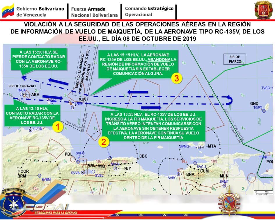 Venezuela's Air Defenses (CODAI) claim that on the 8th October a USAF RC-135 Reconnaissance plane entered Caracas Maiquetias FIR zone 