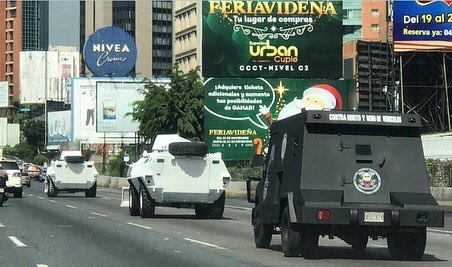 Armoured vehicles seen in Caracas yesterday ahead of tomorrow's protest, the Fiat 6614 converted to a riot vehicle  