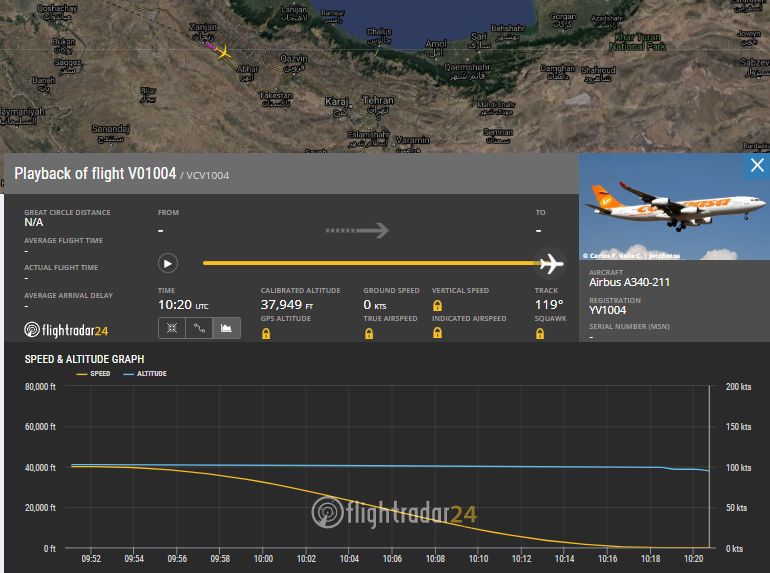 CONVIASA A340 landing in Tehran from Caracas