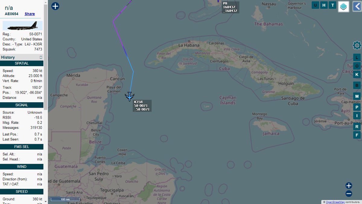 USAF KC135R 58-0071 tracking over the Caribbean Sea