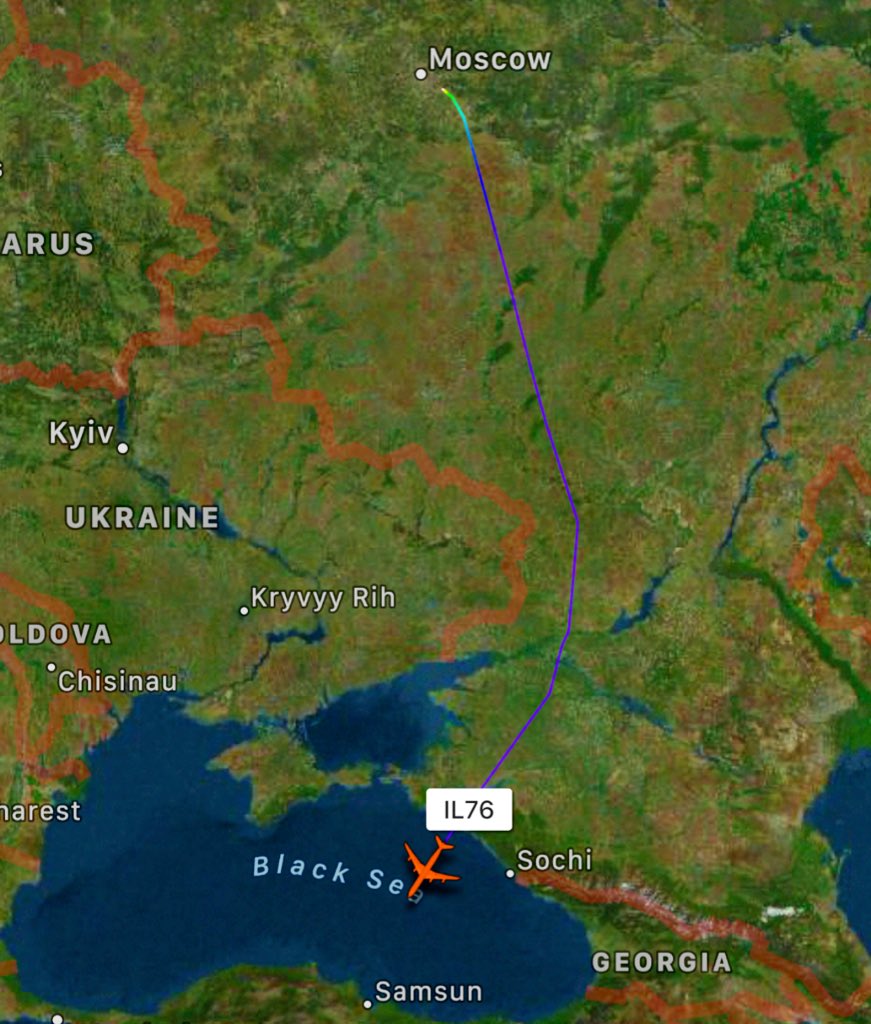 Aviacon Zitotrans Ilyushin Il76 RA78765 is flying over the Black Sea en route from Moscow Zhukovsky to unknown destination. This equipment has been to so many different places, even as far as Caracas, so it's hard to predict the destination