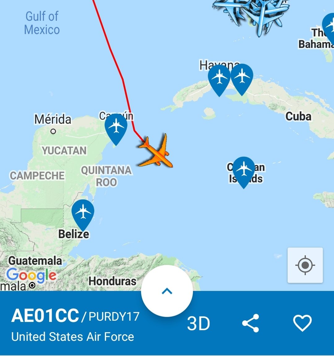 US Air force Rivet Joint surveillance aircraft heading to the Caribbean.