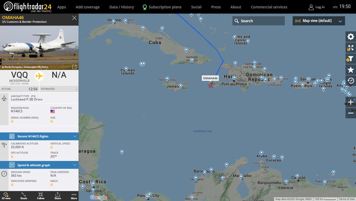 US Customs & Border Protection P-3B Orion N146CS active over the Caribbean Sea